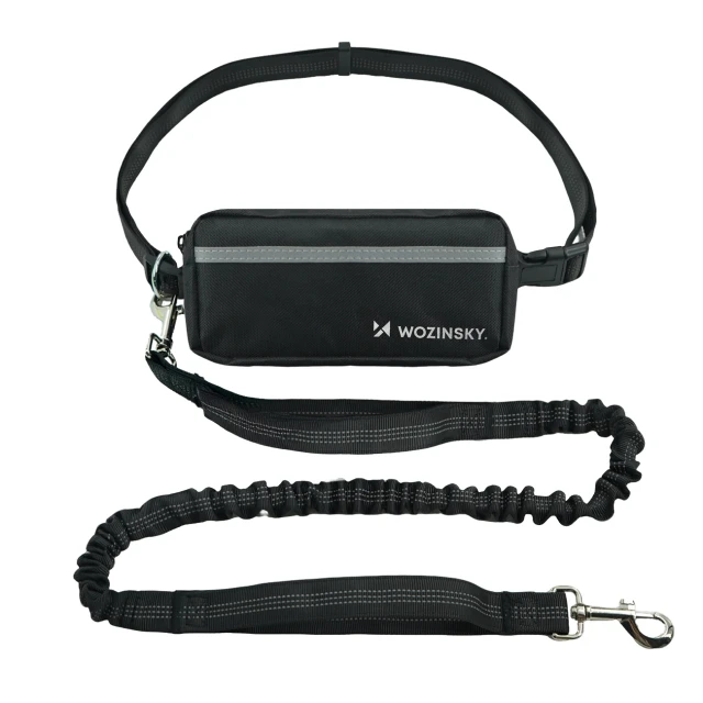 Поясна сумка з еластичним повідцем для бігу з собакою Wozinsky WPST-01 Black (5907769384974)