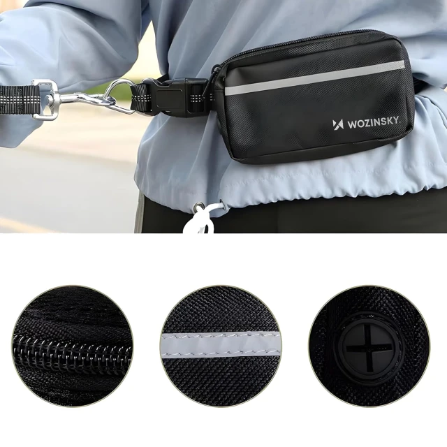 Поясна сумка з еластичним повідцем для бігу з собакою Wozinsky WPST-01 Black (5907769384974)