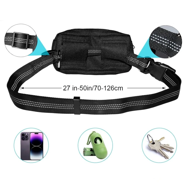 Поясна сумка з еластичним повідцем для бігу з собакою Wozinsky WPST-01 Black (5907769384974)