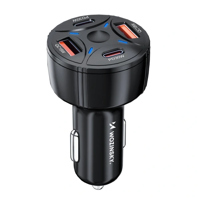 Зарядное устройство автомобильное Wozinsky WLS-04 2xUSB-C 2xUSB-A Black (5907769385063)