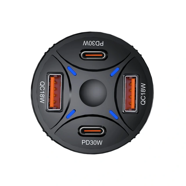 Зарядное устройство автомобильное Wozinsky WLS-04 2xUSB-C 2xUSB-A Black (5907769385063)