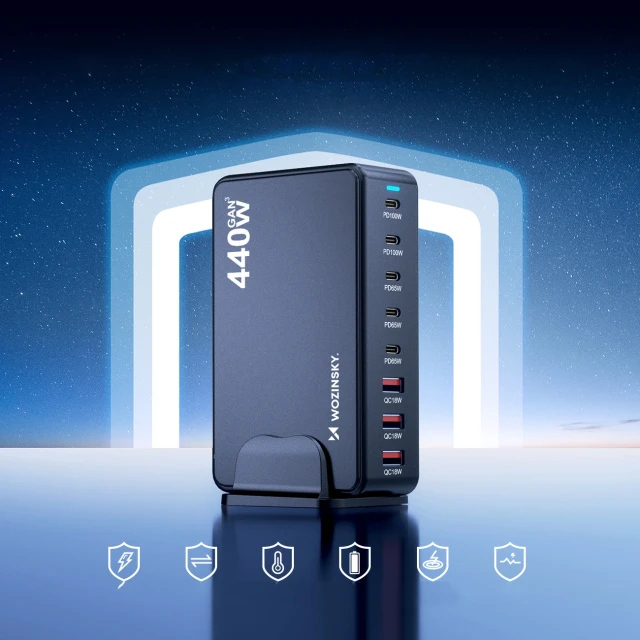 Зарядна станція Wozinsky WSL-440 440W GaN QC3 Black (5907769385070)