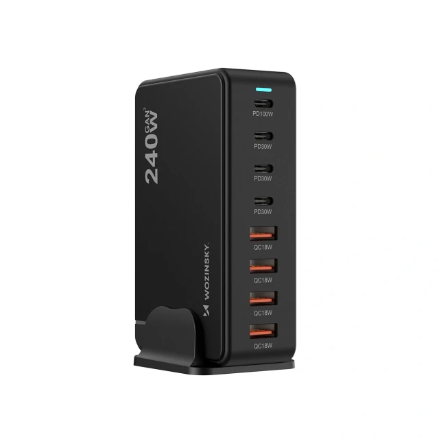 Зарядна станція Wozinsky 240W GaN QC3 Black (5907769385087)