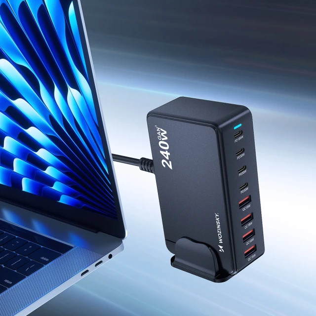 Зарядна станція Wozinsky 240W GaN QC3 Black (5907769385087)