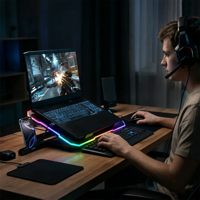 Підставка Wozinsky WDCX-A26 NitroCool RGB охолоджуюча геймерська під ноутбук Black (5907769387722)