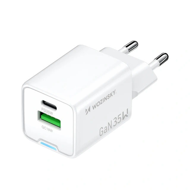 Сетевое зарядное устройство Wozinsky WWC-35W GaN USB-A + USB-C White (5907769388033)