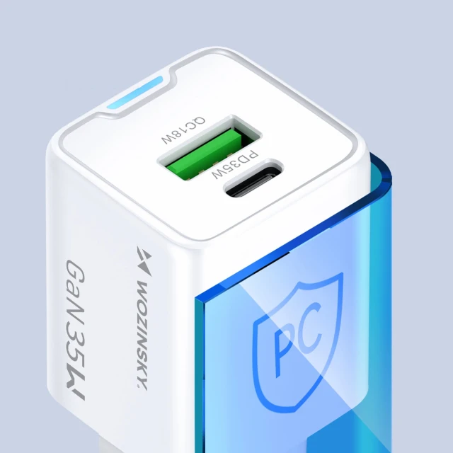Сетевое зарядное устройство Wozinsky WWC-35W GaN USB-A + USB-C White (5907769388033)