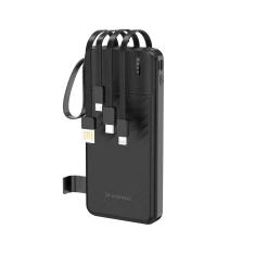 Powerbank Wozinsky W11-B 10000mAh 10W со встроенными кабелями и фонариком Black (5907769388095)