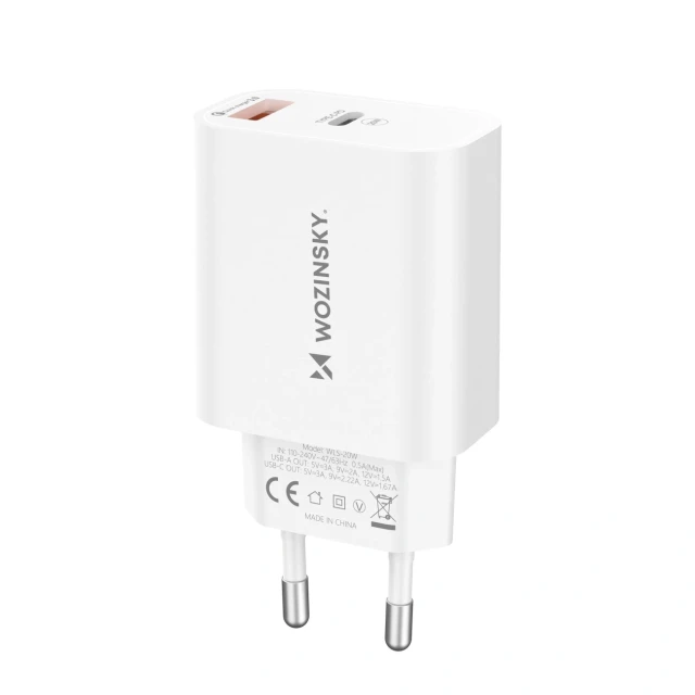 Зарядний пристрій Wozinsky WLS-20W 20W USB-A USB-C White (5907769388149)