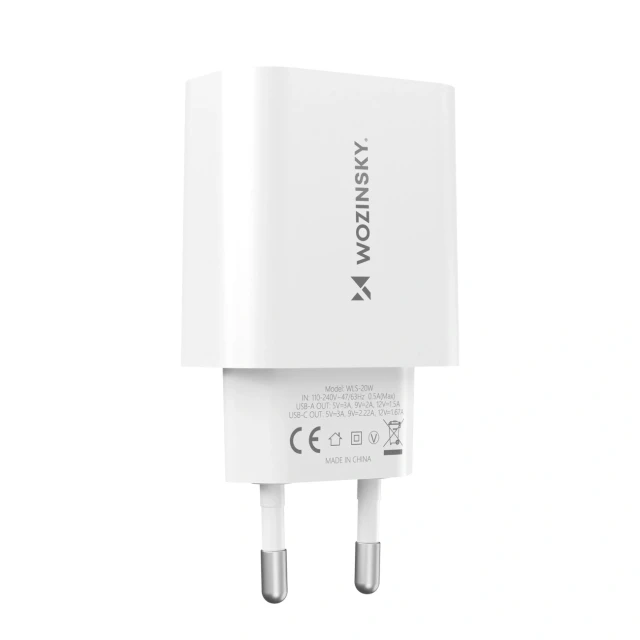 Зарядний пристрій Wozinsky WLS-20W 20W USB-A USB-C White (5907769388149)