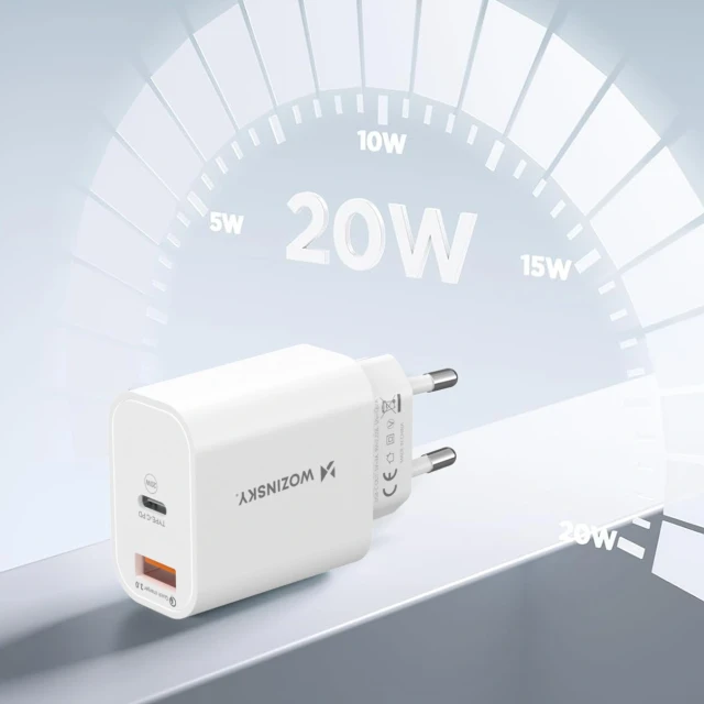 Зарядний пристрій Wozinsky WLS-20W 20W USB-A USB-C White (5907769388149)
