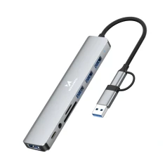 USB-хаб Wozinsky WAH-81 8 в 1 з картрідером SD, USB 3.0 та аудіовиходом Grey (5907769389511)