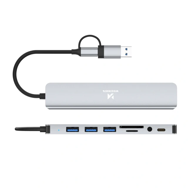 USB-хаб Wozinsky WAH-81 8 в 1 з картрідером SD, USB 3.0 та аудіовиходом Grey (5907769389511)