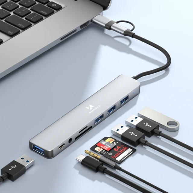 USB-хаб Wozinsky WAH-81 8 в 1 з картрідером SD, USB 3.0 та аудіовиходом Grey (5907769389511)