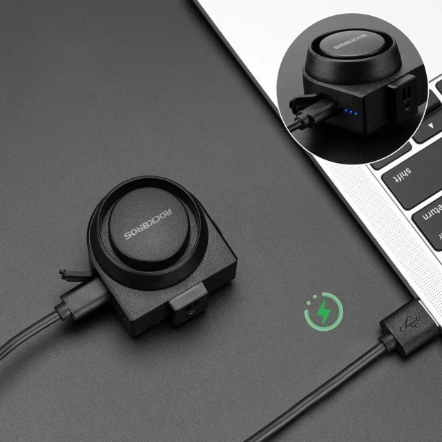 Велосипедний дзвінок Rockbros A2 з сигналізацією 115 dB USB-C Black (5907769389863)