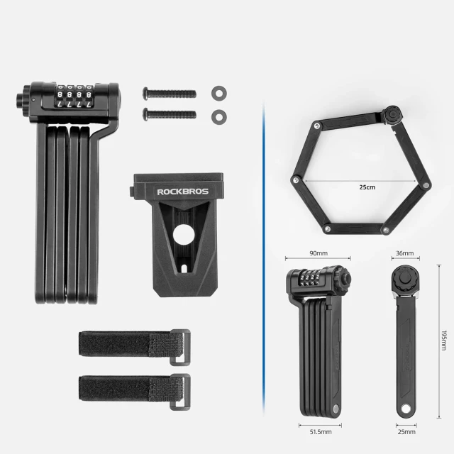 Замок велосипедний Rockbros LFCXR0085 складаний з шифром Black (5907769390005)