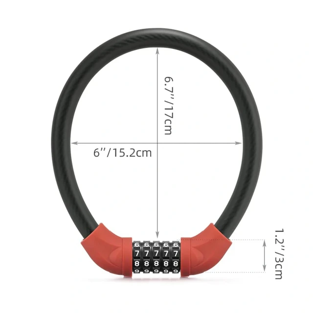 Замок велосипедний Rockbros RKS870-BK кодовий трос сталевий 85 см Red