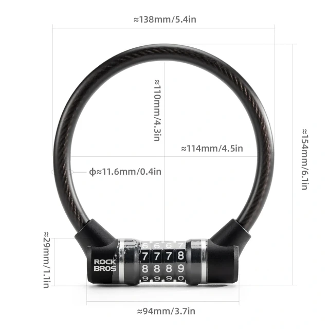 Замок велосипедний Rockbros 87639-4 тросовий зі сталлю Black (5907769390104)