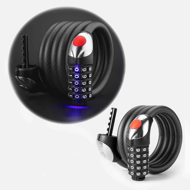 Замок велосипедний Rockbros RKS531 на шифр 5-цифровий трос сталевий 120см з LED - Black