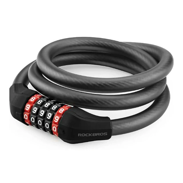 Замок велосипедний Rockbros RKS531 на шифр 5-цифровий трос сталевий 120см з LED - Black