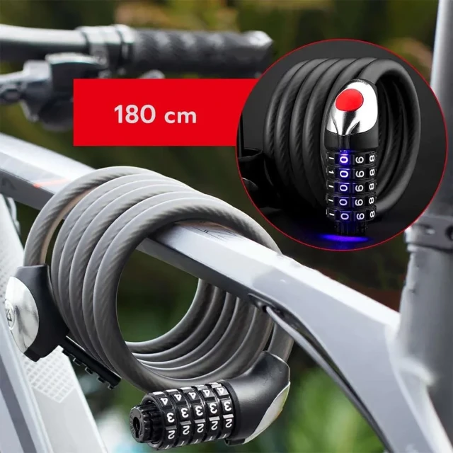 Замок велосипедний Rockbros RKS531 180cm Steel Cable 5-Digit (5907769390142)