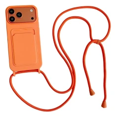 Чехол Hurtel iPhone 17 Pro/18 Pro силикон с карманом карты и крос-боди ремешком Orange (5907769395352)