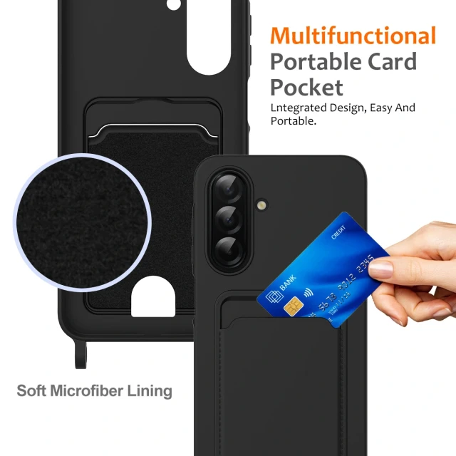 Чохол Hurtel TPU з картхолдером і ремінцем crossbody для Samsung Galaxy A57 Black (5907769395390)