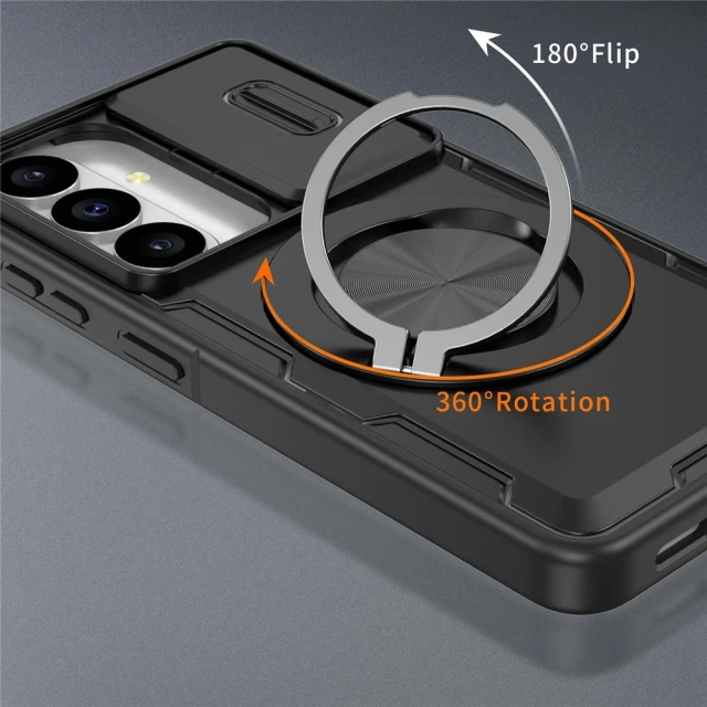 Чохол Hurtel Samsung Galaxy S26 з рухомою заслінкою камери та обертовою підставкою MagSafe Black (5907769395420)