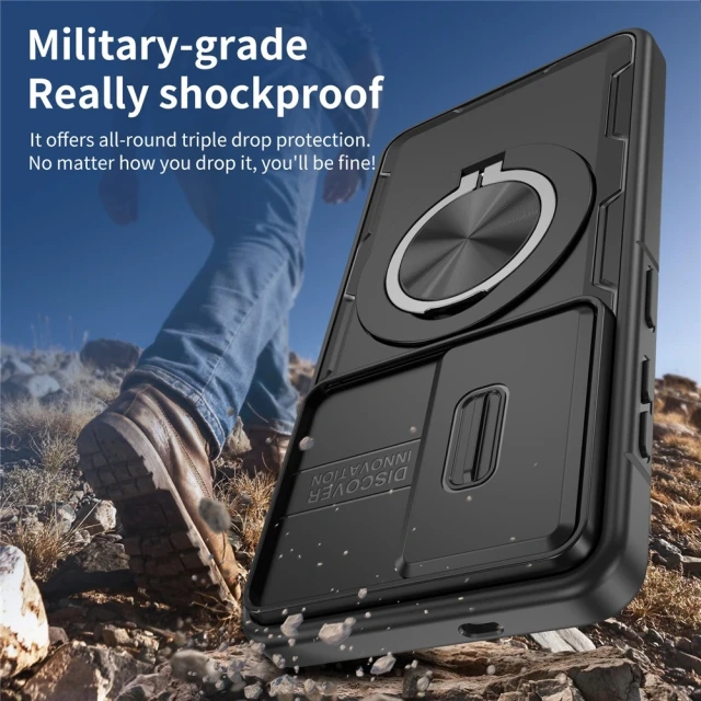 Чохол Hurtel Samsung Galaxy S26 з рухомою заслінкою камери та обертовою підставкою MagSafe Black (5907769395420)