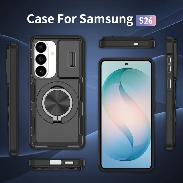 Чохол Hurtel Samsung Galaxy S26 з рухомою заслінкою камери та обертовою підставкою MagSafe Black (5907769395420)