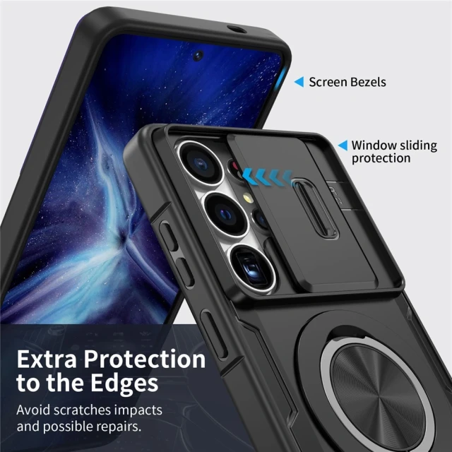 Чохол Hurtel зі шторкою камери та поворотною підставкою для Samsung Galaxy S26 Ultra Black (5907769395437)