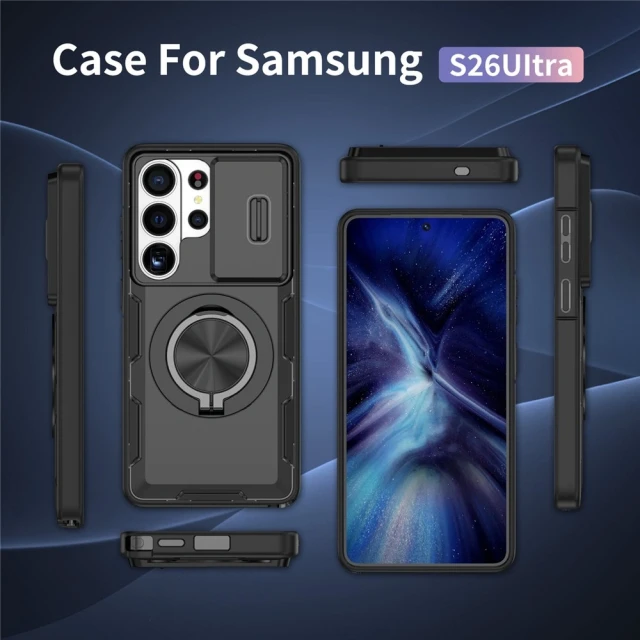 Чохол Hurtel зі шторкою камери та поворотною підставкою для Samsung Galaxy S26 Ultra Black (5907769395437)