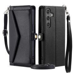 Чохол Hurtel Samsung Galaxy A56 5G шкіра портфель з функцією підставки і ремінцями Black (5907769395444)