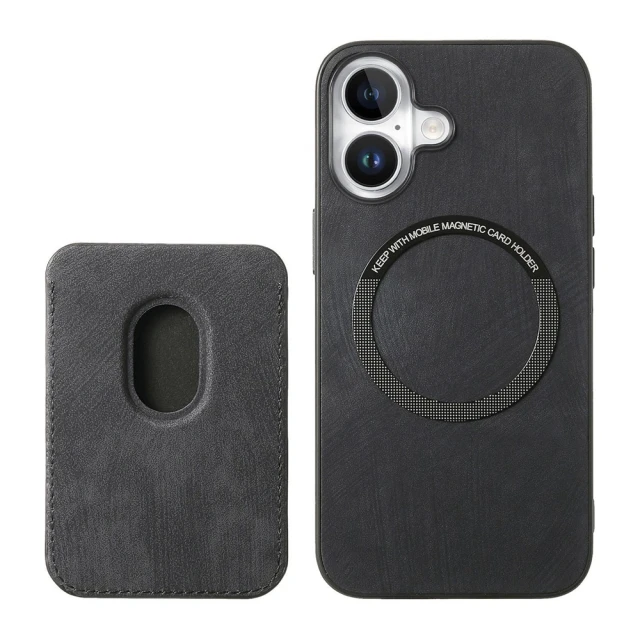 Чохол Hurtel iPhone 17 синтетична шкіра з відкріпним тримачем карт MagSafe Black (5907769395468)