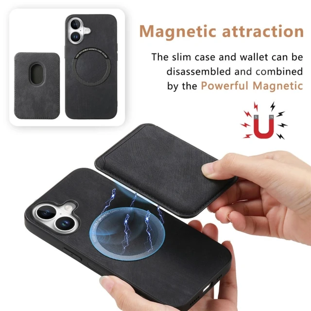 Чохол Hurtel iPhone 17 синтетична шкіра з відкріпним тримачем карт MagSafe Black (5907769395468)