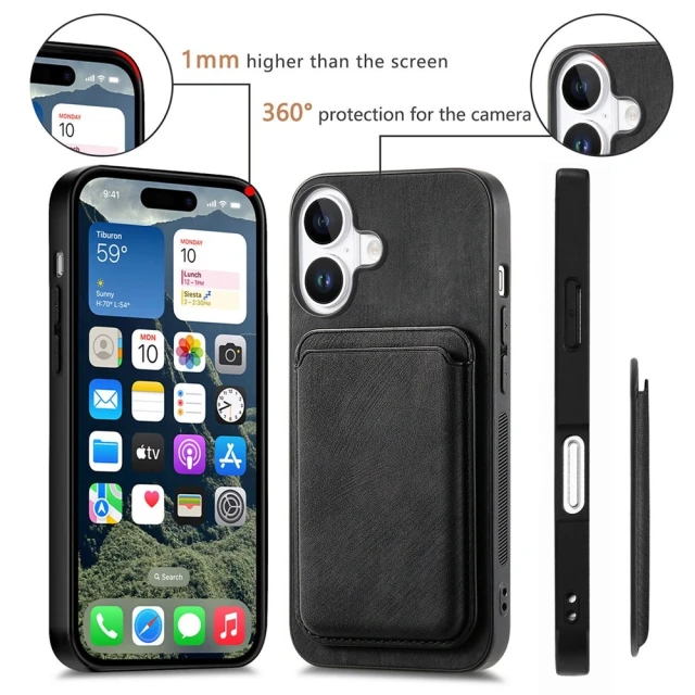 Чохол Hurtel iPhone 17 синтетична шкіра з відкріпним тримачем карт MagSafe Black (5907769395468)