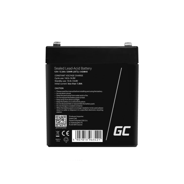 Акумулятор гелевий Green Cell AGM 12V 5.3Ah (AGM45)