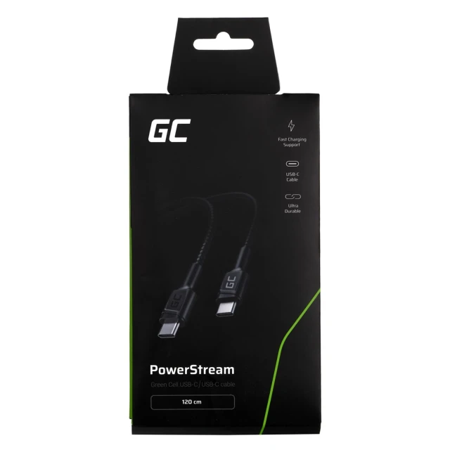 Кабель Green Cell PowerStream USB-C - USB-C 120 см Power Delivery 60W Ultra Charge QC 3.0 (KABGC30)