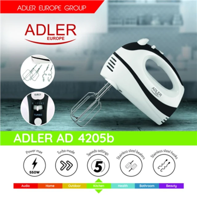 Міксер Adler AD4205b 300 Вт 5 швидкостей White/Black (5908256831537)