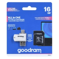Карта пам'яті Goodram M1A4-0160R12 microSDHC 16 ГБ Class 10 з адаптером SD та кардрідером (5908267930267)