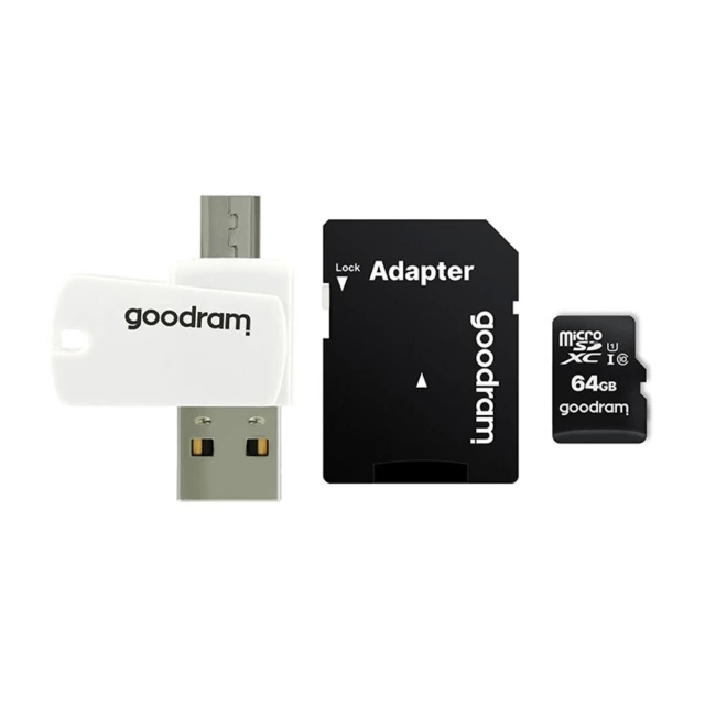 Картридер Goodram All In One M1A4 USB A + Micro USB + карта microSD 64GB с адаптером (5908267930281)