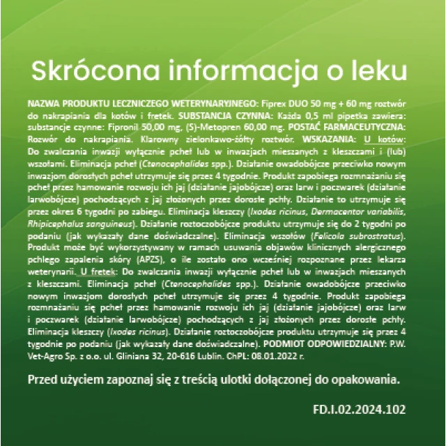 Краплі для котів і тхорів Vet-Agro Fiprex Duo 0,5 мл (5909991428525)