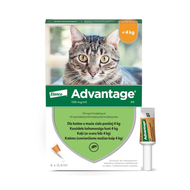 Краплі на холку для котів Bayer Advantage до 4 кг 4 шт x 0,4 мл (5909997007557)
