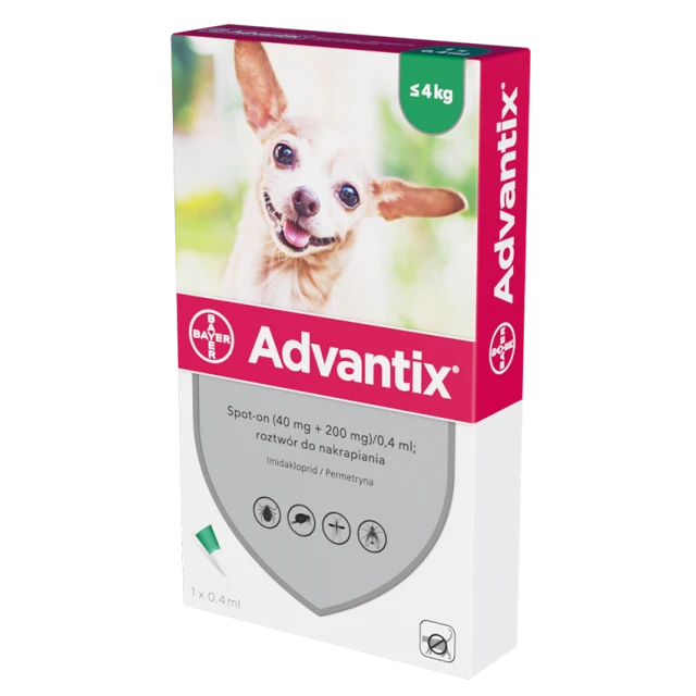 Краплі для собак Bayer Advantix від кліщів і бліх до 4 кг 0,4 мл (5909997023984)