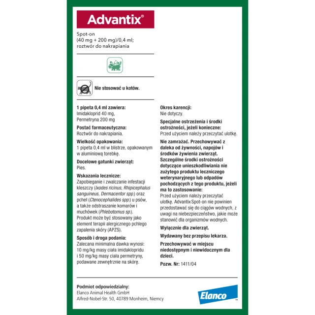 Краплі для собак Bayer Advantix від кліщів і бліх до 4 кг 0,4 мл (5909997023984)