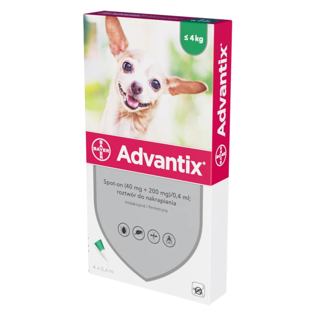 Краплі для собак Bayer Advantix від кліщів і бліх до 4 кг 4 шт x 0,4 мл (5909997024011)