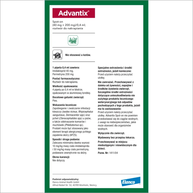 Краплі для собак Bayer Advantix від кліщів і бліх до 4 кг 4 шт x 0,4 мл (5909997024011)
