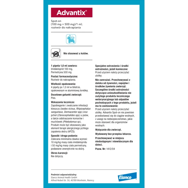 Краплі для собак Elanco Advantix 4–10 кг 4 шт x 1 мл (5909997024066)