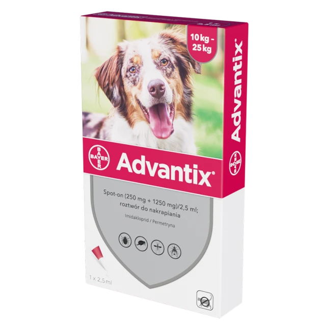 Капли для собак Bayer Advantix от клещей и блох 10–25 кг 2,5 мл (5909997024189)