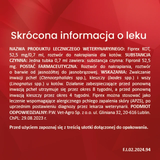 Краплі для котів Vet-Agro Fiprex від бліх і кліщів 0,7 мл (5909997066653)